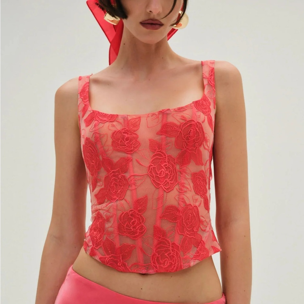 For Love & Lemons Embroidered Roses Corset Top